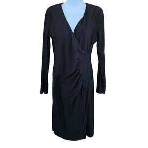 Calvin Klein Long Sleeve Black Shimmer ruched Elegant Midi